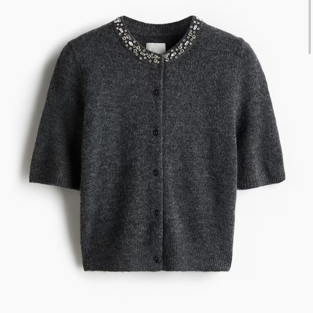 H&M🎀 Short Sleeves Rhinestone-Embellished Cardigan